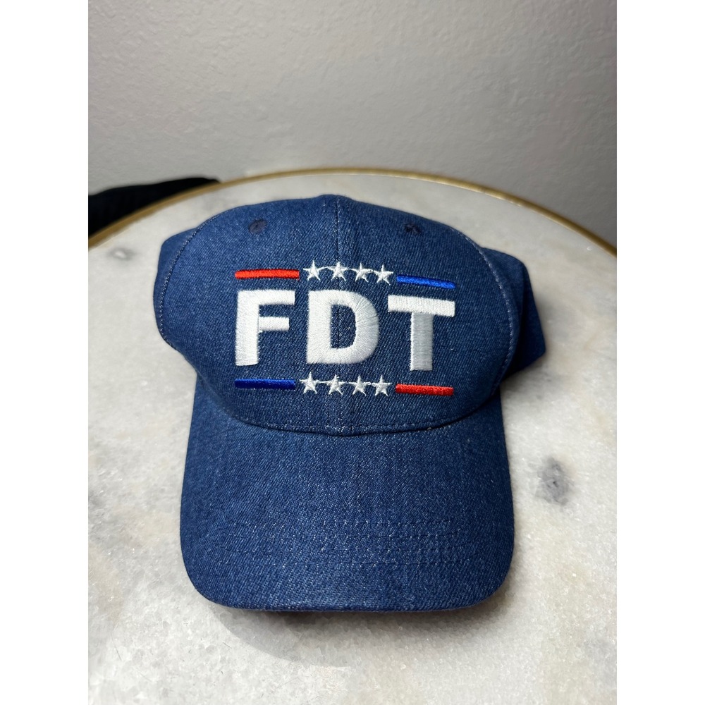 FDT Denim Baseball Cap Hat Adjustable Strapback Blue Jean‎ Patriotic Stars